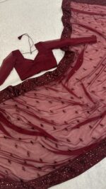 Maroon Color Georgette Fabric With Sequence Work Saree