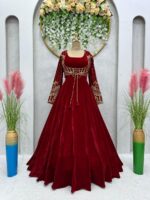 Maroon Color Velvet Fabric Sequence Work Koti Style Suit