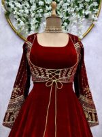 Maroon Color Velvet Fabric Sequence Work Koti Style Suit