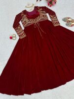 Maroon Color Velvet Fabric Sequence Work Koti Style Suit