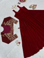 Maroon Color Velvet Fabric Sequence Work Koti Style Suit