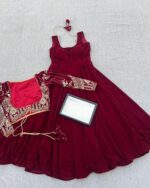 Maroon Color Velvet Fabric Sequence Work Koti Style Suit