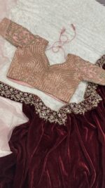 Maroon Color Velvet With Net Fabric Sequence Work Saree