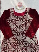 Maroon Color Viscose Velvet Fabric Chain Stitch Work Suit