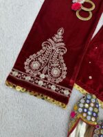 Maroon Color Viscose Velvet Fabric Sequence Work Suit