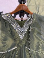 Mehandi Color Cosmos Fabric Real Mirror Work Palazzo Set