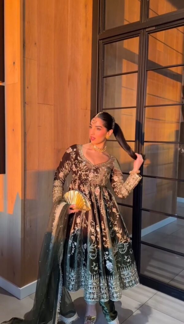 Mehandi Color Viscose Velvet Fabric Sequence Work Suit