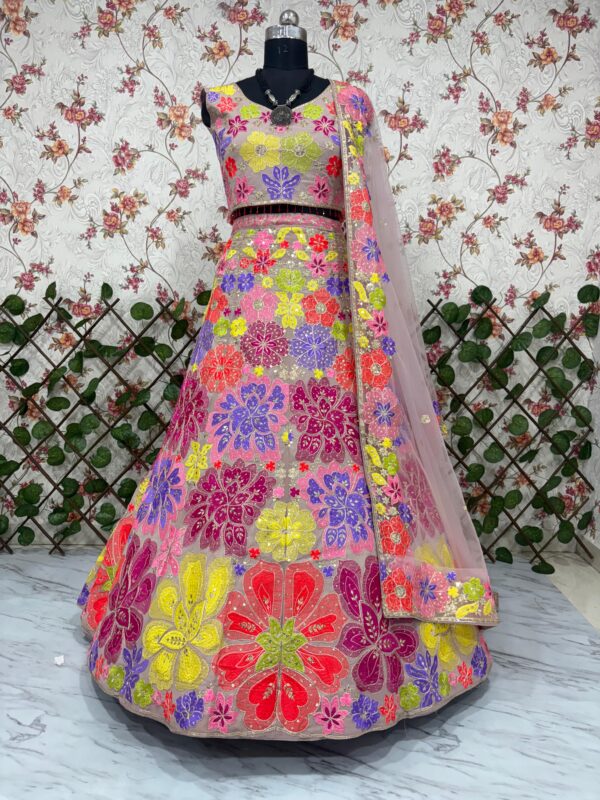 Multi Color Faux Georgette Fabric Sequence Work Lehenga