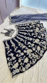 Navy Blue Color Kasturi Silk Georgette Fabric Sequence Work Lehenga