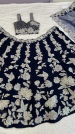 Navy Blue Color Kasturi Silk Georgette Fabric Sequence Work Lehenga