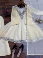 Off White Color Cosmos Fabric Real Mirror Work Palazzo Set