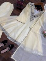 Off White Color Cosmos Fabric Real Mirror Work Palazzo Set