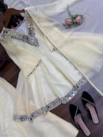 Off White Color Cosmos Fabric Real Mirror Work Palazzo Set