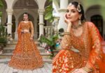 Orange Color Butterfly Net Fabric Embroidery Work Bridal Lehenga