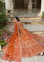 Orange Color Butterfly Net Fabric Embroidery Work Bridal Lehenga