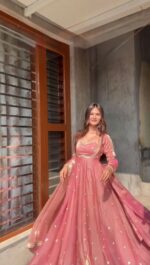 Peach Color Fendi Silk Fabric Sequence Work Anarkali Suit