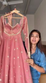 Peach Color Fendi Silk Fabric Sequence Work Anarkali Suit