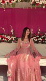 Peach Color Fendi Silk Fabric Sequence Work Anarkali Suit