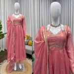 Peach Color Fendi Silk Fabric Sequence Work Anarkali Suit