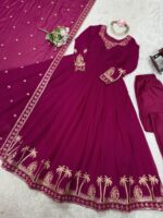 Pink Color Faux Georgette Fabric Sequence Work Gown