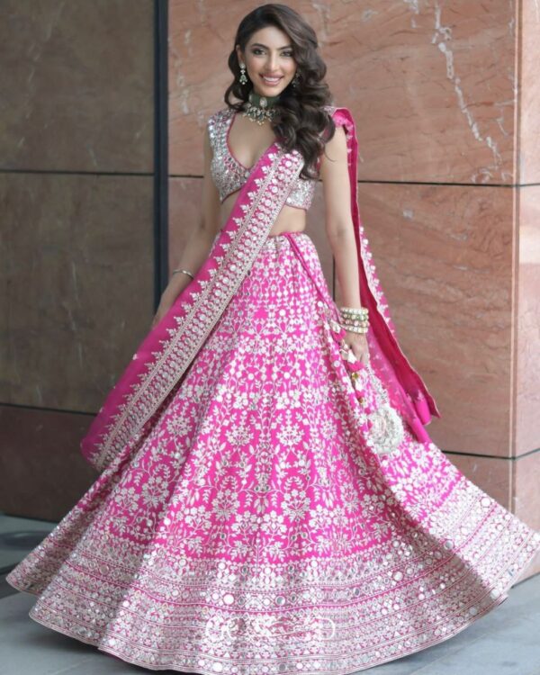 Pink Color Faux Georgette Fabric Sequence Work Lehenga