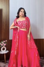 Pink Color Georgette Fabric Skirt Lehenga