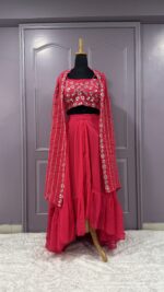 Pink Color Georgette Fabric Skirt Lehenga