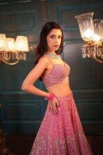 Pink Color Net Fabric Sequence Work Lehenga