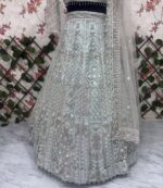 Pista Color Butterfly Soft Net Fabric Sequence Work Lehenga