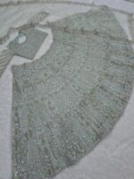 Pista Color Butterfly Soft Net Fabric Sequence Work Lehenga