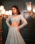 Pista Color Butterfly Soft Net Fabric Sequence Work Lehenga