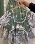 Pista Color Faux Georgette Fabric Sequence Work Lehenga