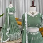 Pista Color Faux Georgette Fabric Sequence Work Lehenga