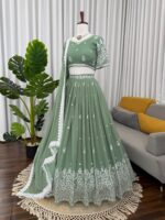 Pista Color Faux Georgette Fabric Sequence Work Lehenga