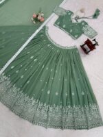 Pista Color Faux Georgette Fabric Sequence Work Lehenga
