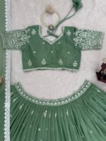 Pista Color Faux Georgette Fabric Sequence Work Lehenga