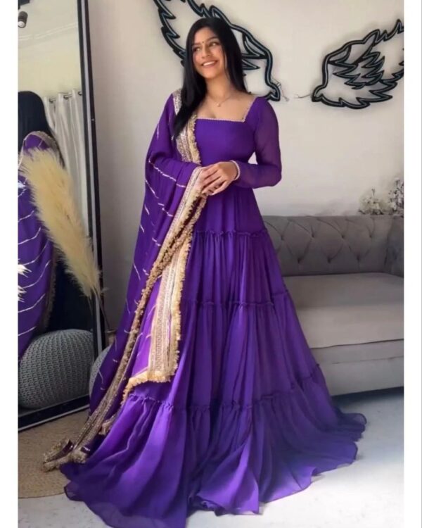 Purple Color Faux Georgette Fabric Ruffle Style Anarkali Suit