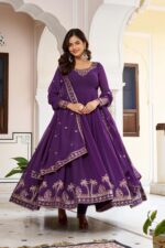 Purple Color Faux Georgette Fabric Sequence Work Gown