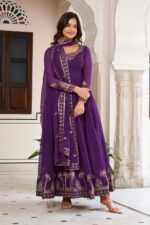 Purple Color Faux Georgette Fabric Sequence Work Gown