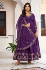 Purple Color Faux Georgette Fabric Sequence Work Gown