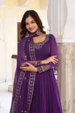 Purple Color Faux Georgette Fabric Sequence Work Gown