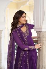 Purple Color Faux Georgette Fabric Sequence Work Gown