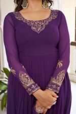 Purple Color Faux Georgette Fabric Sequence Work Gown