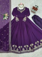 Purple Color Faux Georgette Fabric Sequence Work Gown