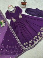 Purple Color Faux Georgette Fabric Sequence Work Gown