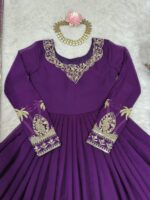 Purple Color Faux Georgette Fabric Sequence Work Gown