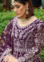 Purple Color Pure Butterfly Net Fabric Heavy Embroidery Work Suit