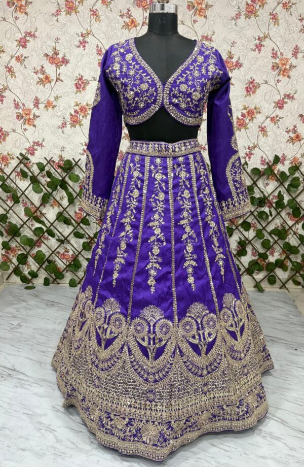 Purple Color Slub Silk Fabric Sequence Work Lehenga