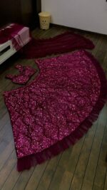 Purple Color Velvet Fabric Sequence Work Lehenga