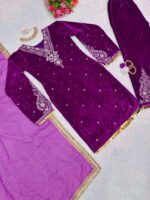 Purple Color Viscose Velvet Fabric Sequence Work Suit